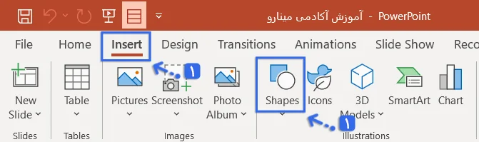 گزینه Shapes از سربرگ Insert