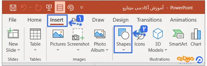 گزینهی Shapes از تب اینسرت