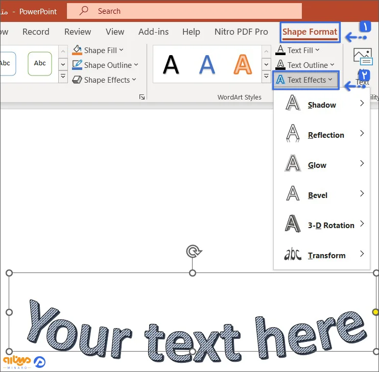 افزودن جلوهها و افکتهای متنی با Text Effects