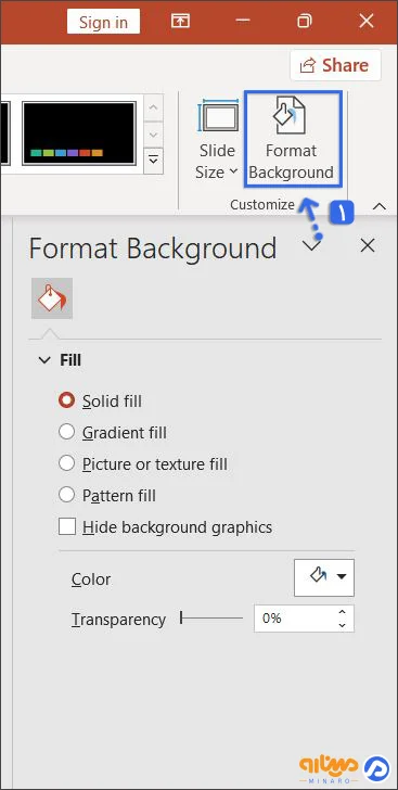 بخش Format Background برای تغییر فرمت پس زمینه اسلایدها