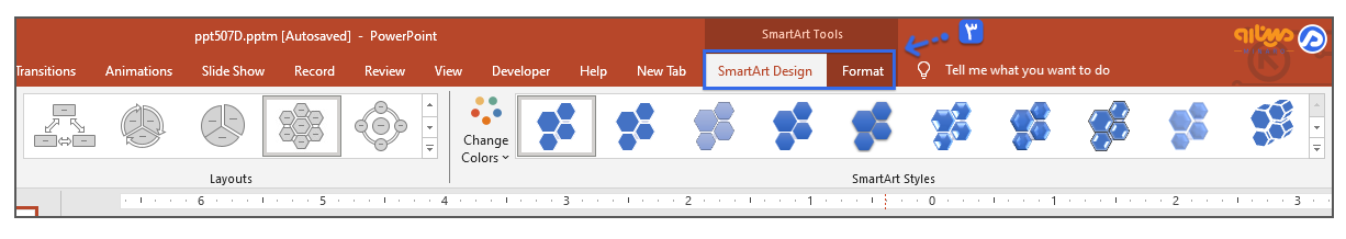 گزینه‌های SmartArt Design و Format برای ویرایش نمودار ون