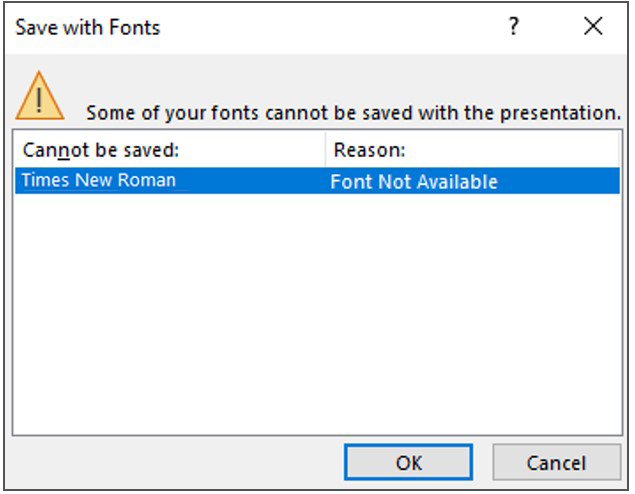 پنجره font not availab به دلیل به هم ریختگی فونت در پاورپوینت