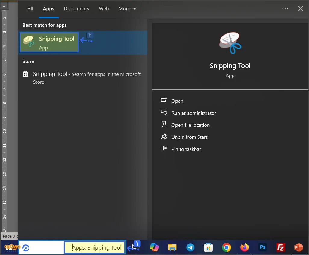 گرفتن اسکرین شات در پاورپوینت با ابزار Windows Snipping Tool