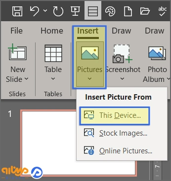 انتخاب گزینه Picture از تب insert