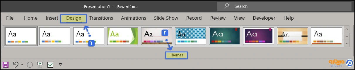 انتخاب کردن طراحی متناسب برای فایل پاورپوینت با بخش Themes