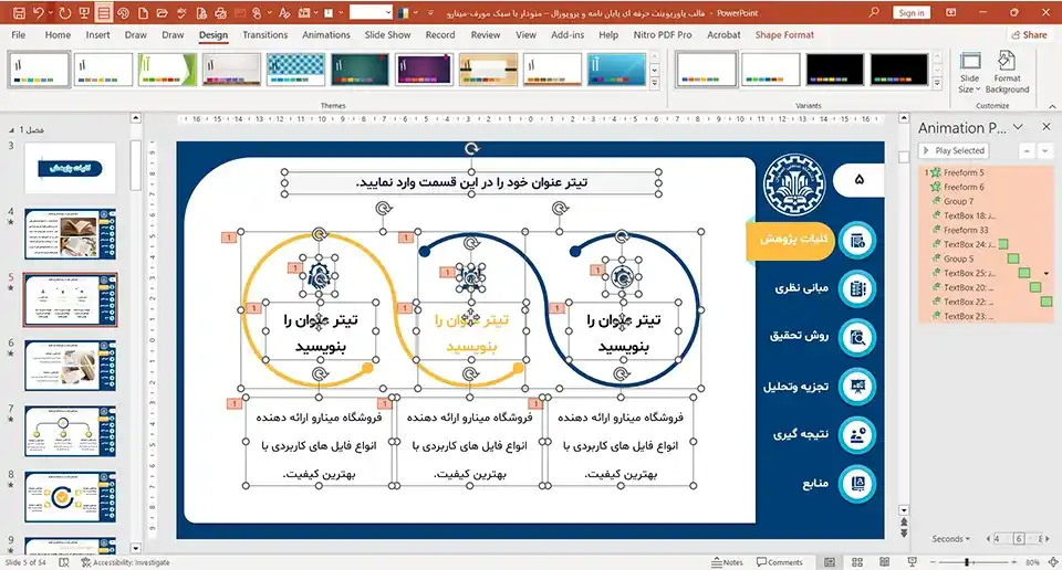 قالب پاورپوینت حرفه ای پایان نامه و پروپوزال